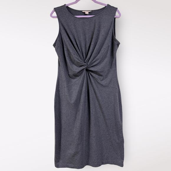 Brooks Brothers L Red Fleece Gray Cinch Twist Midi Formal‎ Jersey Preppy Neutral - Picture 1 of 5